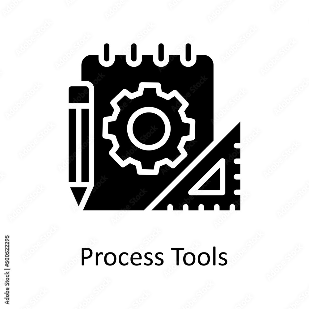Poster process tools vector solid icon design illustration. creative process symbol on white background eps