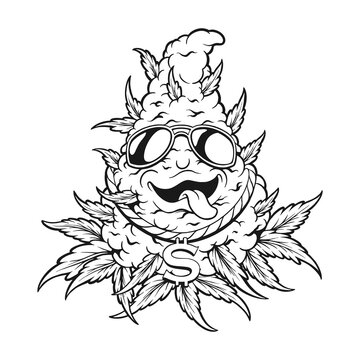 Funky weed leaf with sunglasses silhouette Zombie gorilla with king crown monochrome vector illustrations for your work logo, merchandise t-shirt, stickers and label designs, poster, greeting cards 