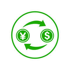 Convert, money icon. Green vector sketch.