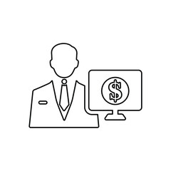 Cash, male, money, male, user outline icon. Line vector design.