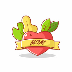 cute heart that says mom to celebrate mother's day with leaves