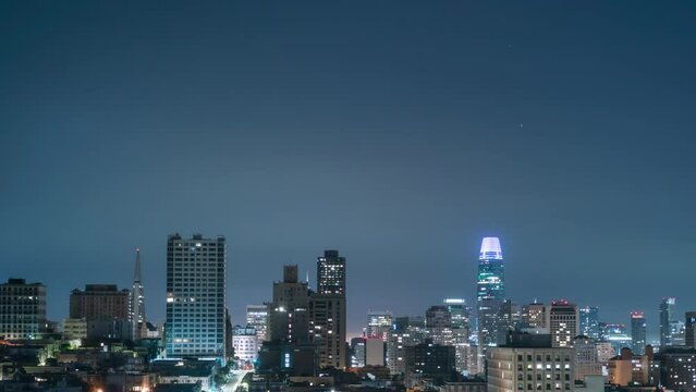 San Francisco Downtown Skyline from Nob Hill Night Time Lapse Cityscape California USA