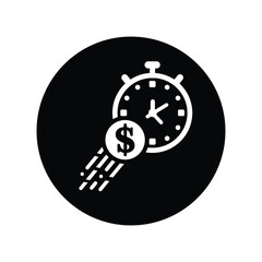 Dollar, money, time icon. Black vector sketch.