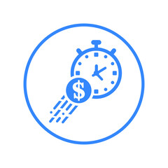 Dollar, money, time icon. Blue vector sketch.