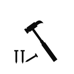 Hammer hitting nail icon. Simple hammer with weighted metal head