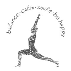 Isolated human silhouette stands in a yoga pose.  Vector sign of stands  at Crescent pose man in sketch style for your web site design, logo, app, UI.  EPS10. 