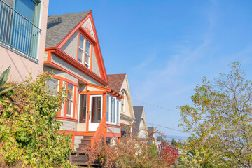 Home exterior with orange trims in the neighborhood at San Francisco, California