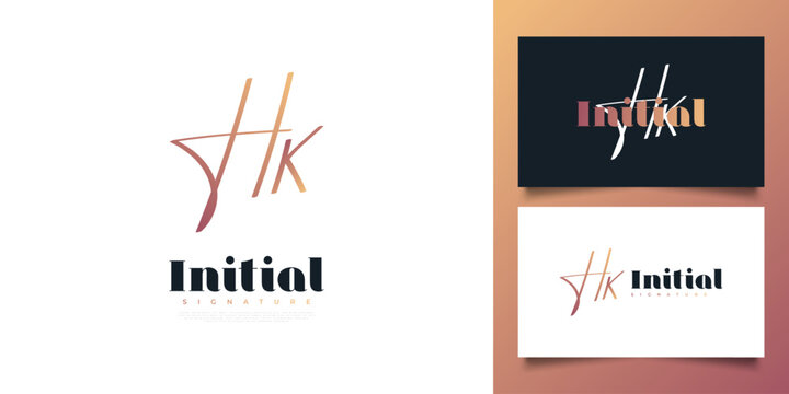 Initial H and K Logo Design with Handwriting Style. HK Initial Signature for Logo or Business Identity