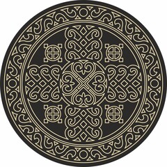 Vector golden round Yakut amulet, home protection.