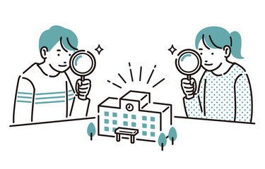 志望校を探す小学生の男女