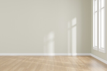 Fototapeta na wymiar 3d rendering of white empty room and wooden floor. Contemporary interior background.