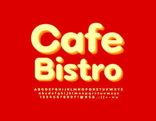 Vector creative banner Cafe Bistro with layered Alphabet Letters, Numbers and SYmbols set. 3D Trendy Font
