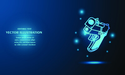 Glowing line Revolver gun isolated on blue background