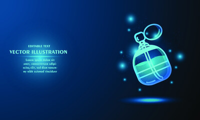 Glowing perfume isolated on blue background