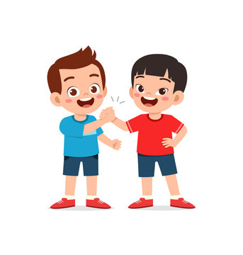 little kid do hand shake with friend
