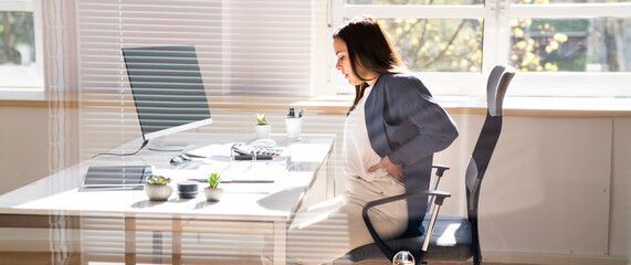 Bad Posture Sitting In Office With Backache - obrazy, fototapety, plakaty