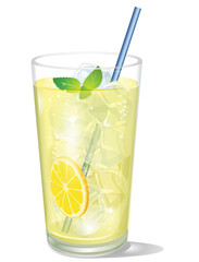 Illustration of refreshing lemonade, lemon soda, lemon sour