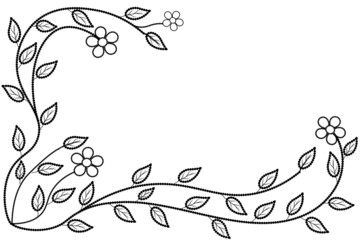 beautiful spring background with black and white flowers and leaves