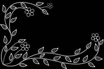 beautiful spring background with black and white flowers and leaves