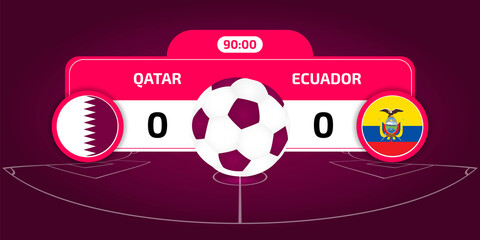 World Cup 2022. Qatar vs Ecuador. Qatar 2022 soccer match. Football championship duel versus teams. Vector illustration.
