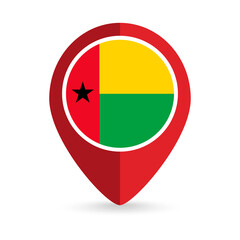 Obraz premium Map pointer with contry Guinea-Bissau. Guinea-Bissau flag. Vector illustration.