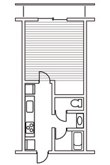 ワンルーム（1R）の日本の物件間取り図 ベクターイラスト ８帖フローリング