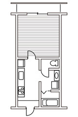 洗濯機置き場・脱衣所のあるワンルーム（1R）の日本の物件間取り図 ベクターイラスト ８帖フローリング