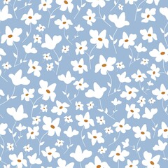 Seamless vintage pattern. White flowers and leaves. Light blue background. vector texture. fashionable print for textiles, wallpaper and packaging.