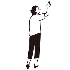 アイデア　女性　指をさす　示す　全身　後ろ姿　線画　ベクターイラスト