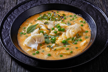 fish chowder with cod, green peas, potatoes