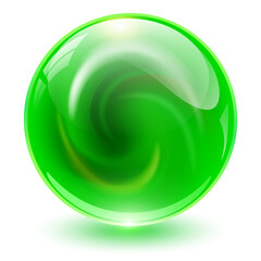 3D crystal, glass sphere with abstract green spiral shape inside, interesting marble ball.