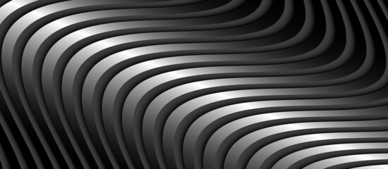 Silver grey striped background with interesting 3D stripes wavy pattern, vector illustration.