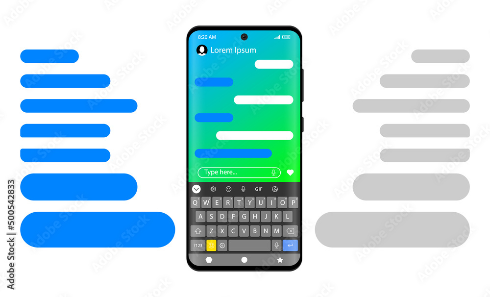 Poster phone chatting sms template bubbles, place your own text to the message clouds. compose dialogues us