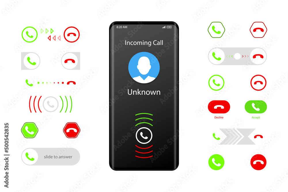 Poster mobile phone incoming call interface sliders set icons vector