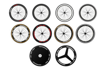 Set Bicycle wheel symbol Bike rubber race bike tyre, valve