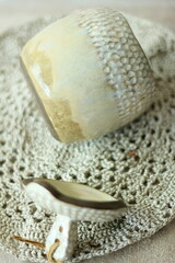 Fototapeta na wymiar Handmade ceramic sugar bowl