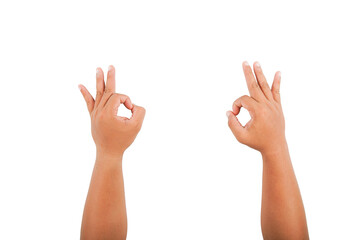Make an okay hand and raise it up. on a white background with clipping path