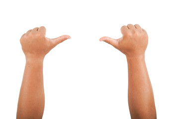Thumbs up and raises up. on a white background with clipping path