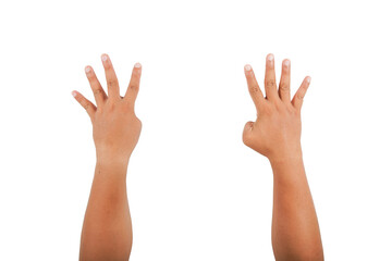 Four fingers up and up. on a white background with clipping path