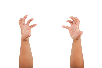 Thumbs up in anger and upstairs. on a white background with clipping path