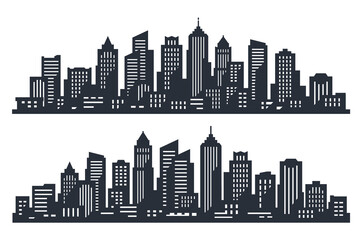 Fototapeta premium City panorama. Illustration urban landscape with skyline city office buildings. Outline cityscape. Horizontal panorama