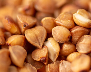 Close-up of buckwheat groats as background.