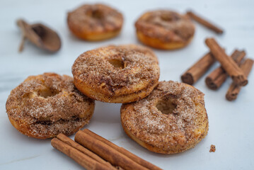 sweet home made cinnamon donuts on a table