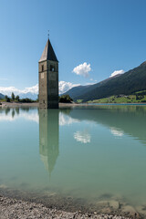 Campanile lake Resia, Val Venosta, South Tyrol Italy