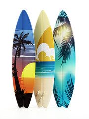 Surfboards isolated on white background. 3D illustration