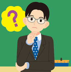 ハテナを浮かべる男性教師・線なし