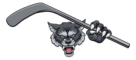 Wolf Ice Hockey Player Animal Sports Mascot