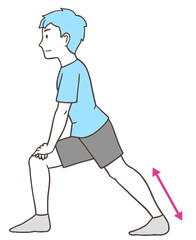 準備体操でアキレス腱をストレッチする男性、シンプルな色