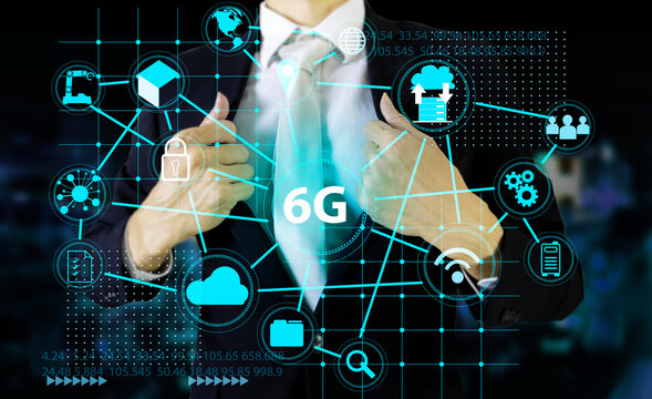 6g business future technology to advance the business world,Businessman take advantage of 6G technology to enhance communication and productivity.