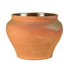 Old red clay pot isolated on white